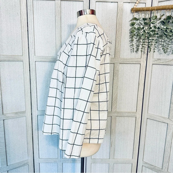Roebuck & Co. Grid Pattern Blouse White Black Square Neckline Women’s Size XL - Picture 3 of 7